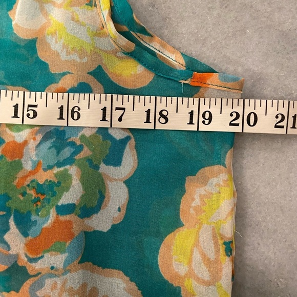 Love Notes Size S Turquoise Floral Sheer Button Down Sleeveless Top - Picture 8 of 9